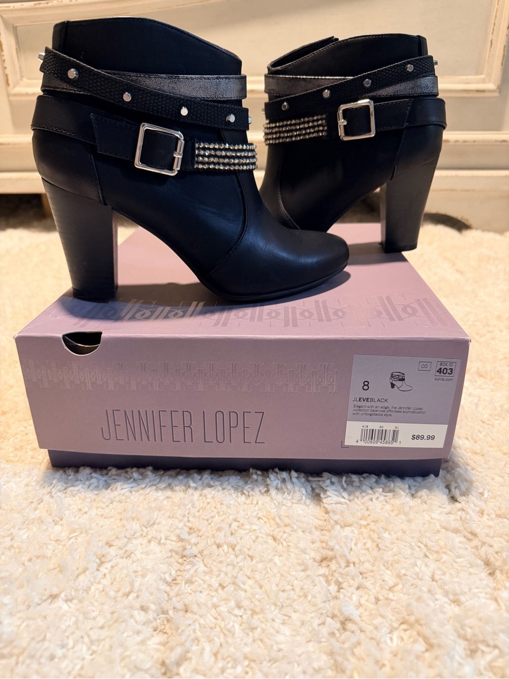 Jennifer Lopez Black Ankle Booties with Buckle & Studded Straps